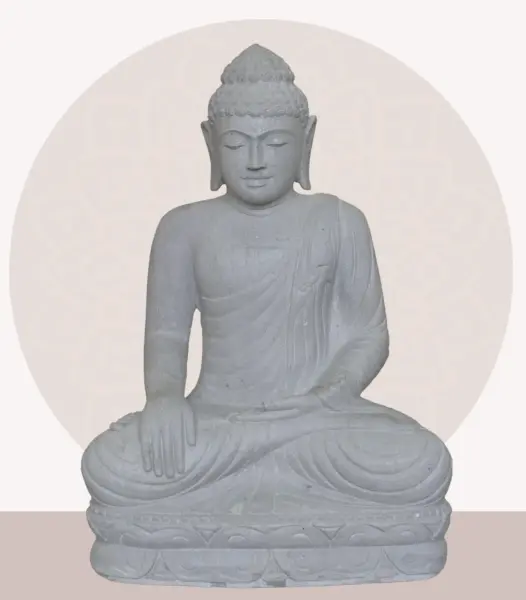 Product image 1 of the product “Seated Buddha made of Riverstone in Bhumisparsha - gesture of touching the earth. 83cm height. ”